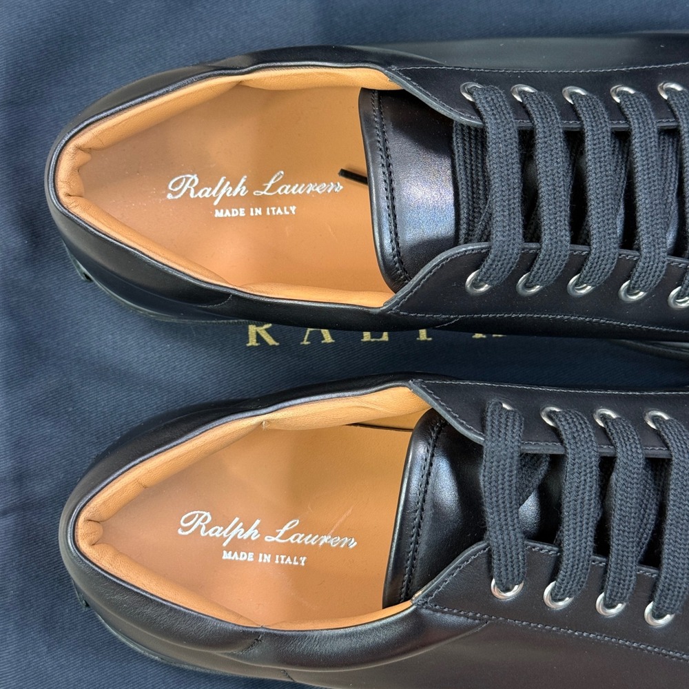 Ralph Lauren Purple Label Mens 11 D Severn Sneaker Black Calf Leather Italy New - Picture 4 of 9